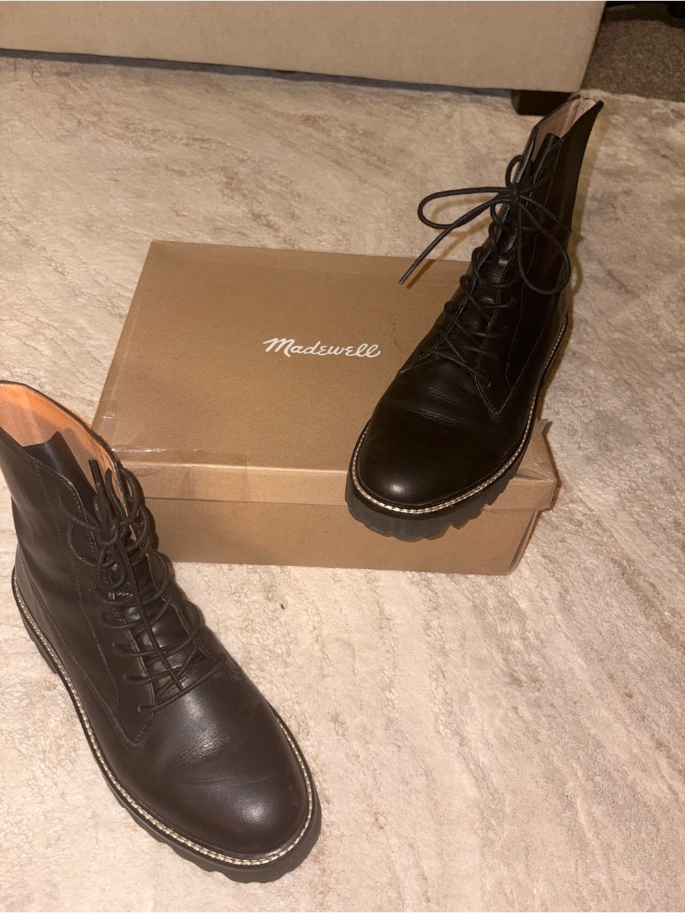 Madewell Black Leather Lace-Up Women’s Combat Boots